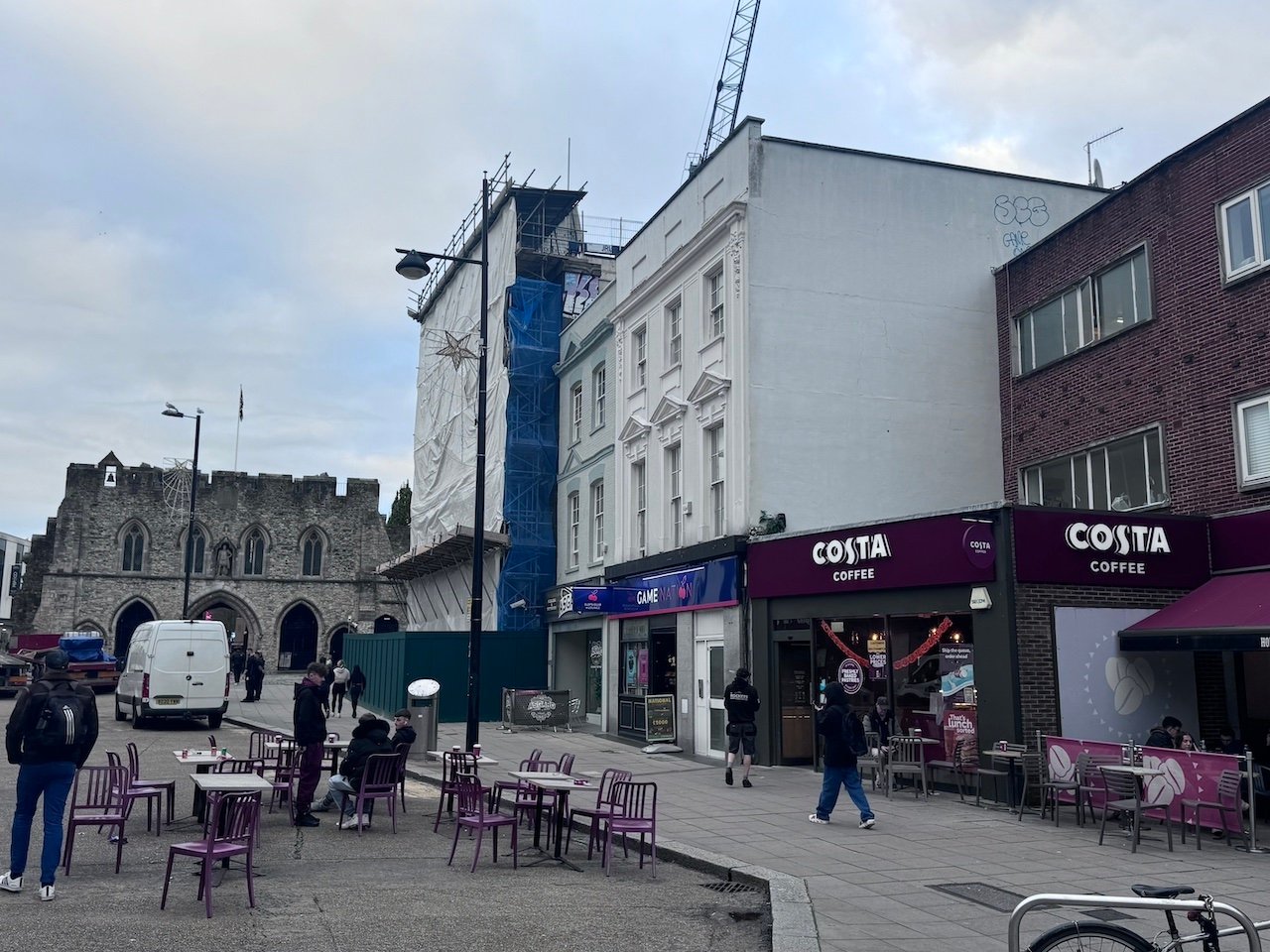 Hampshire Fire Engine parked outside Sprinkles Southampton before attention incident at Costa Coffee next to Margate, Southampton