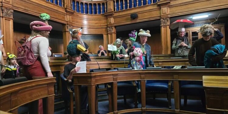 Southampton Council held meeting with actors dressed as animals, plants and flowers to highlight Green issues in the City