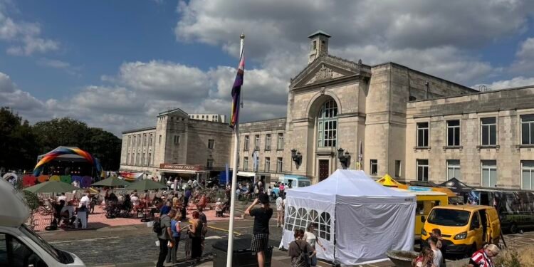 Southampton Pride takes over Southampton Council Buildings for Celebration weekend with LGBTQIA+ Flag painted on Bargate